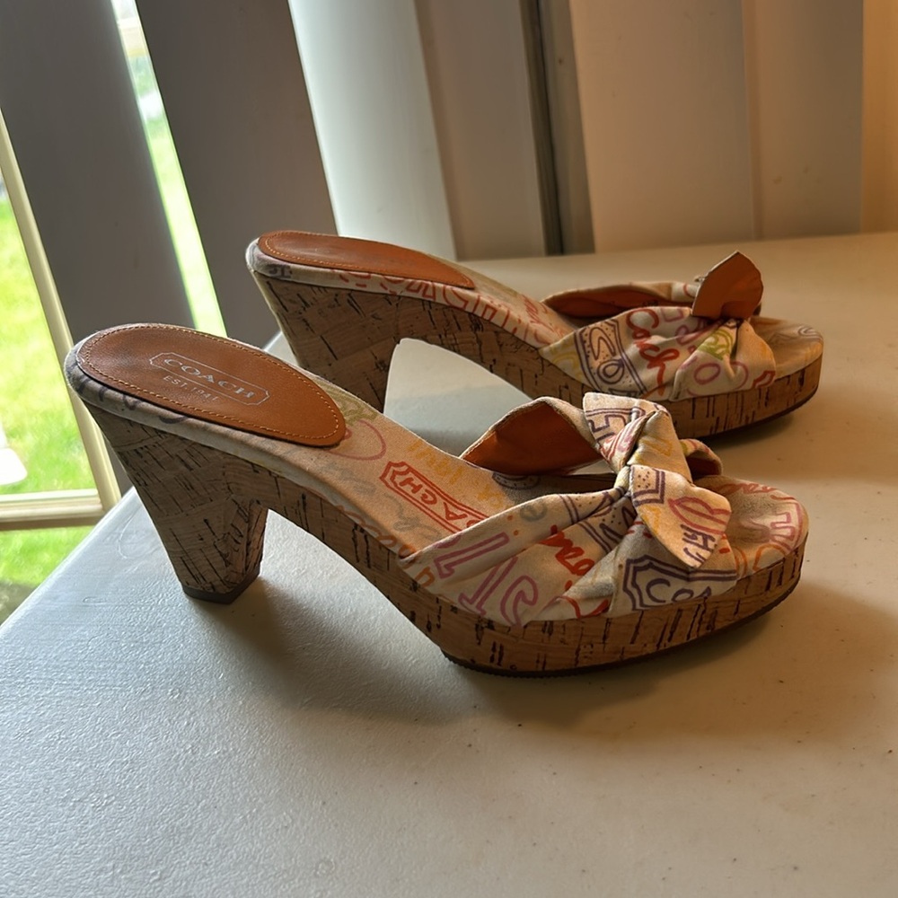 Coach “Karen” slip on logo sandals with front bow aesthetic tie Sz 5.5 - Picture 9 of 12